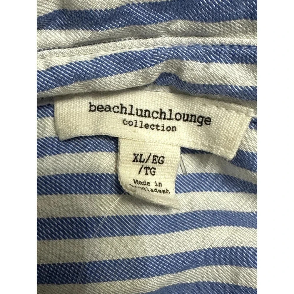Beach Lunch Lounge Blue/White Stripped Button Down Cuffed Short Sleeves XL_8